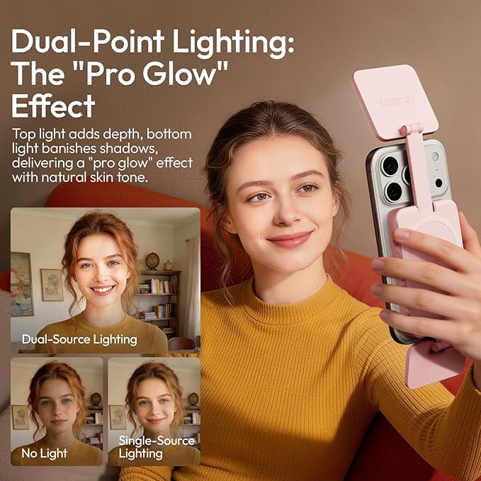 Ulanzi GL01 Magnetic Selfie Light LED Dual Fill for MagSafe iPhone 17 16 15 | Rechargeable Type-C 2700K-6500K Pocket Phone Light, Dual Sided Adjustable Brightness Phone Lighting for Vlog makeup Selfie - Image 3