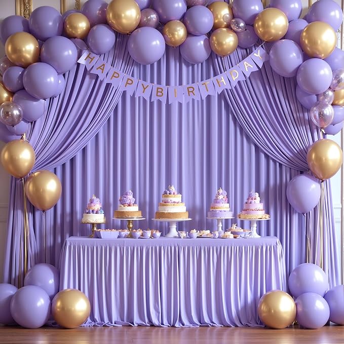 Lavender Backdrop Curtains - 6 Panel Wrinkle-Free Polyester Photography Drapes for Baby Shower & Birthday Party - 24 X 10FT - Image 3