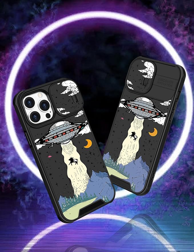(2in1 for iPhone 14 Pro Max Case UFO for Women Cute Aliens Phone Cover Cool Universe Pattern Design with Slide Camera Cover Protective Fashion Boys Teens Cases for 14 ProMax 6.7'' - Image 4