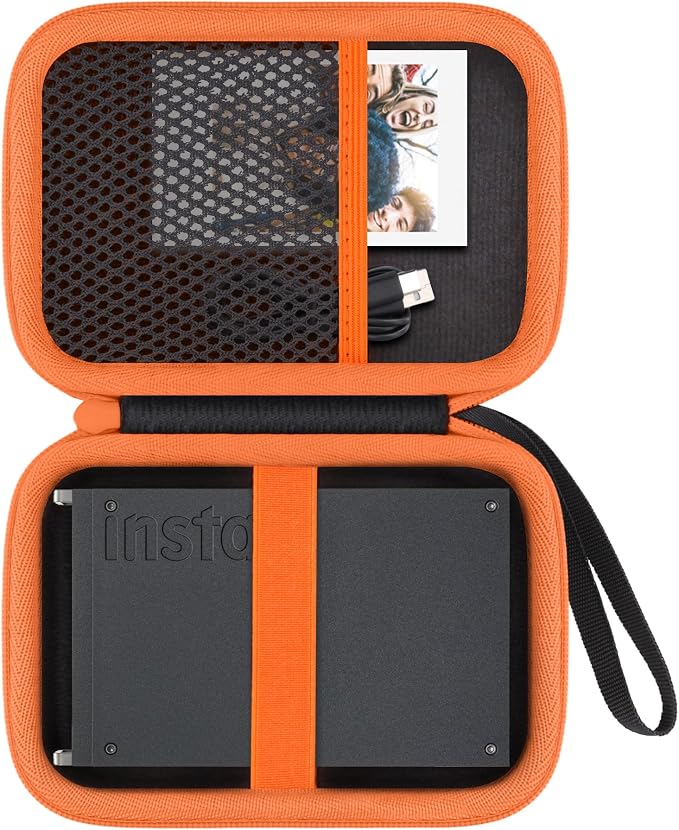 Hard Travel Case for Fujifilm Instax Mini Link+ Printer | Shockproof, With Handle, Hard Shell Exterior, Storage Compartment, Portable Carrying Box, Black Case+Orange Zipper by Flaxune