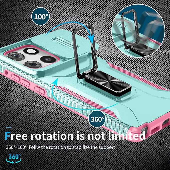 for Moto G Stylus 2025 Case,with Sliding Camera Lens Cover,HD Screen Protector,360° Rotating Kickstand,AYMECL Military-Grade Shockproof Protective Cover for Motorola G Stylus 5G 2025,Mint+Pink - Image 5