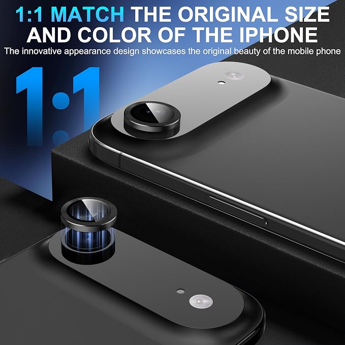 Suoman 2-Pack for iPhone 17 Air Camera Lens Protector, [CD Lines] [Strong-Adhesion] Metal Texture Style Tempered Glass Camera Lens Cover [with Auto Alignment Tool Kit] -Black - Image 3
