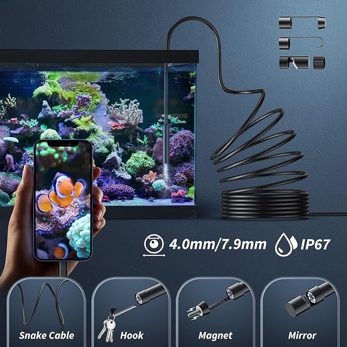 Endoscope Camera with Light,1920P HD Borescope Tools with 8 Adjustable LED Lights, Endoscope with Semi-Rigid Snake Camera, IP67 Waterproof Inspection Borescope for iOS and Android-32.8ft Single Lens - Image 5