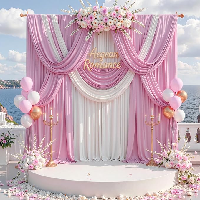 30 ft x 10 ft Wrinkle Free Baby Pink Backdrop Curtain for Parties, 6 Panels 5ftx10ft Thick Polyester Photo Backdrop Drapes for Baby Shower Birthday Party Photography Wedding Backdrop Stand - Image 3