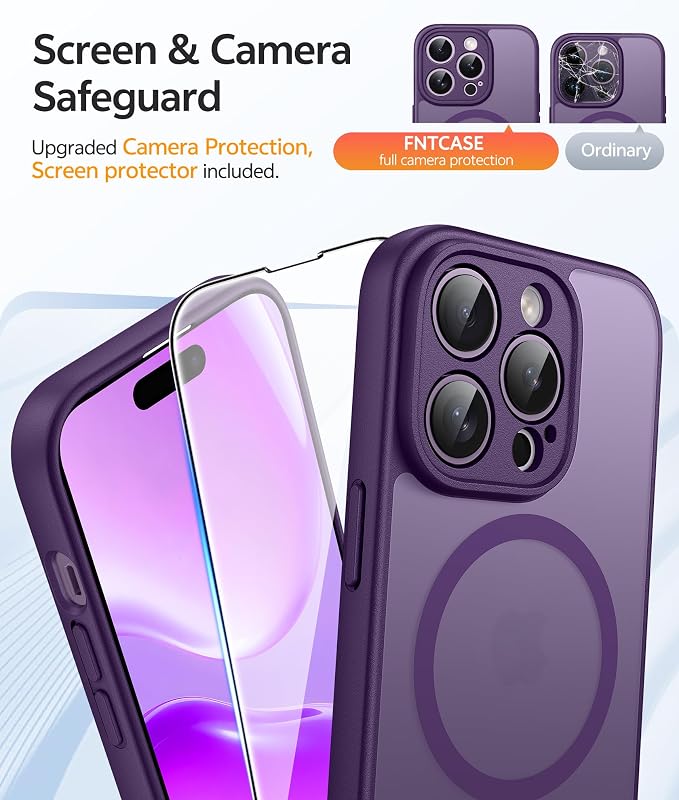 FNTCASE for iPhone 14 Pro Case, Compatible with Magsafe, Screen Protector | Full Camera Protection, Translucent Matte, 14FT Military Grade Drop Proof, Shockproof Protective Phone Cover, Purple - Image 4