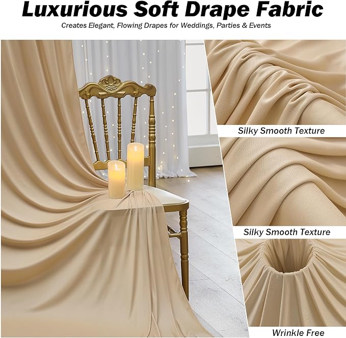20x12 ft Champagne Backdrop Curtains for Weddings, Birthdays and Photos | 4 Panels 5x12 ft, Wrinkle-Free Polyester Drapes, Washable, Ironable, 4 in Rod Pocket for Baby Showers Photography Background - Image 5