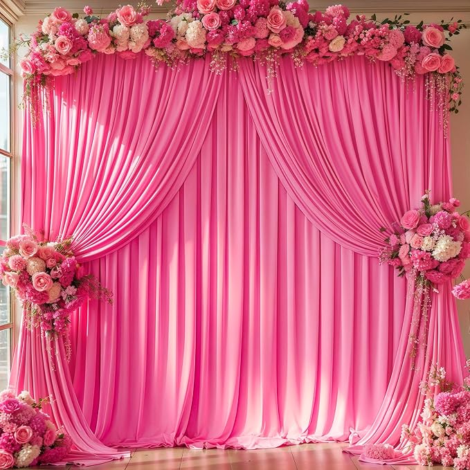 Hot Pink Backdrop Curtain 6 Panels-Wrinkle-Free Polyester Photography Drapes for Wedding Party Photo Background Decorations- 24 X10FT (Hot Pink) - Image 6