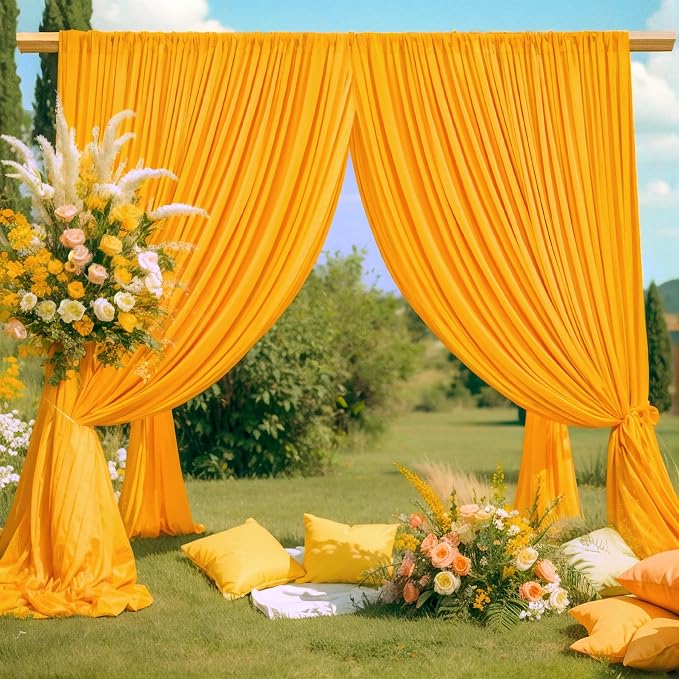 4 Panels Marigold Backdrop Curtain for Parties Wrinkle Free Photo Curtains Backdrop Drapes Fabric Decoration for Wedding Birthday Party Baby Shower 20ft(W) x 10ft(H) - Image 4
