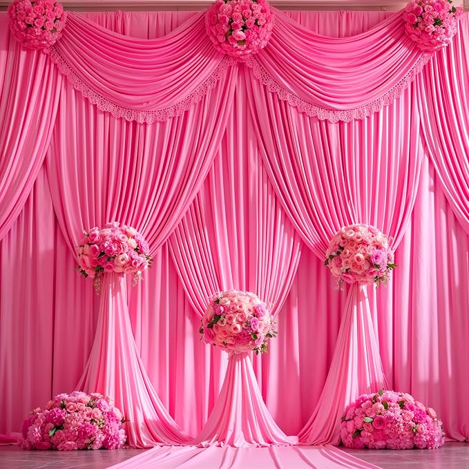 Hot Pink Backdrop Curtain 10 Panels-Wrinkle-Free Polyester Photography Drapes for Wedding Party Photo Background Decorations- 40 X10FT - Image 4