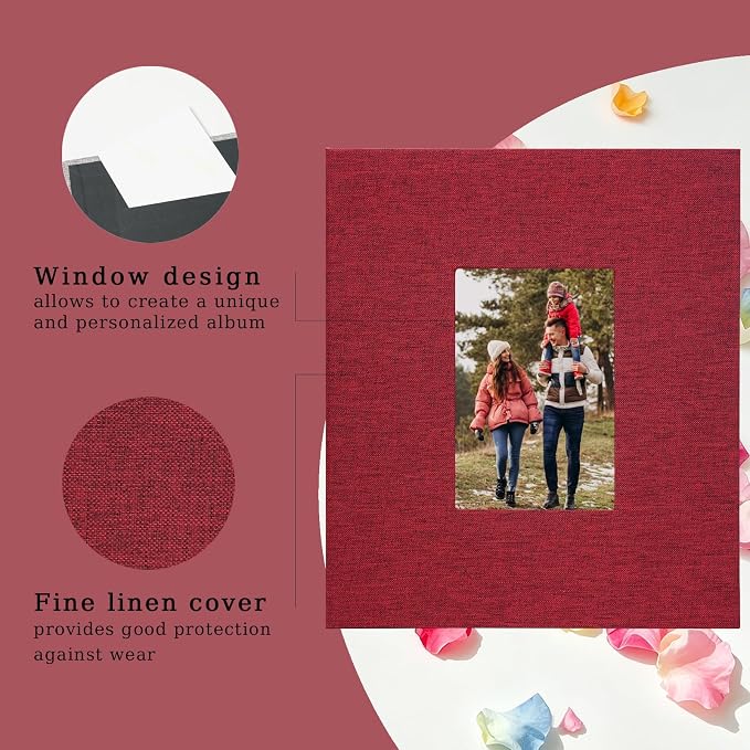 Photo Album 8x10 Linen Picture Book 26-Page Album Holds 52 Photos Art Presentation Folder for Picture or Certificates Storage Red - Image 2