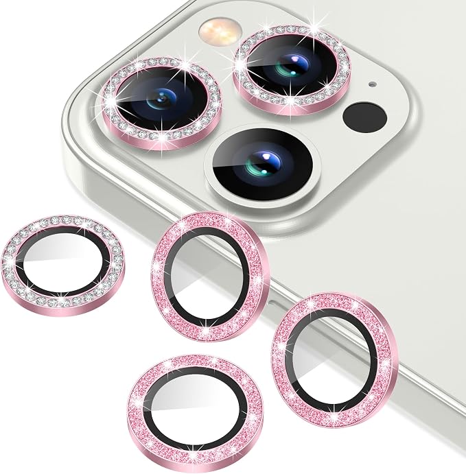 AGVEE 3+3 6 Pack for iPhone 13 Pro & Max Camera Lens Protector Cover | Individual Bling Diamond & Bling Glitter Sparkle Cute Gem Metal Ring, 9H Tempered HD Glass by AGVEE