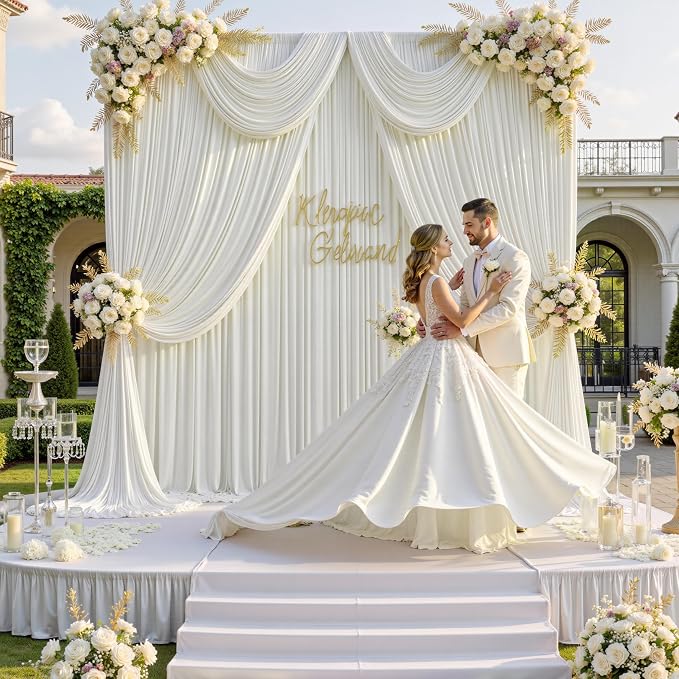 20 ft x 10 ft Wrinkle Free Ivory Backdrop Curtain for Wedding Parties, Polyester Ivory Photo Backdrop Drapes 4 Panels 5x10ft for Baby Shower Photoshoot Engagement Birthday Party Photography Background - Image 3