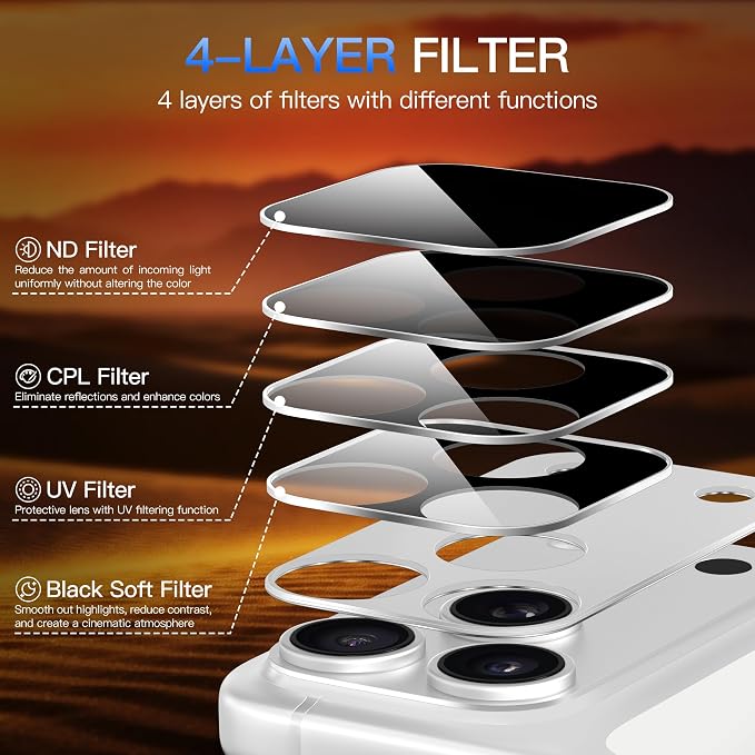 Suoman ND/UV Filter for iPhone 17 Pro Camera Lens Protector - Filter Kit | with ND/CPL/UV/Black Soft Filter Kit,Strong Adsorption,Tempered Glass Lens Film,All-in-one Metal Camera Cover - Image 4