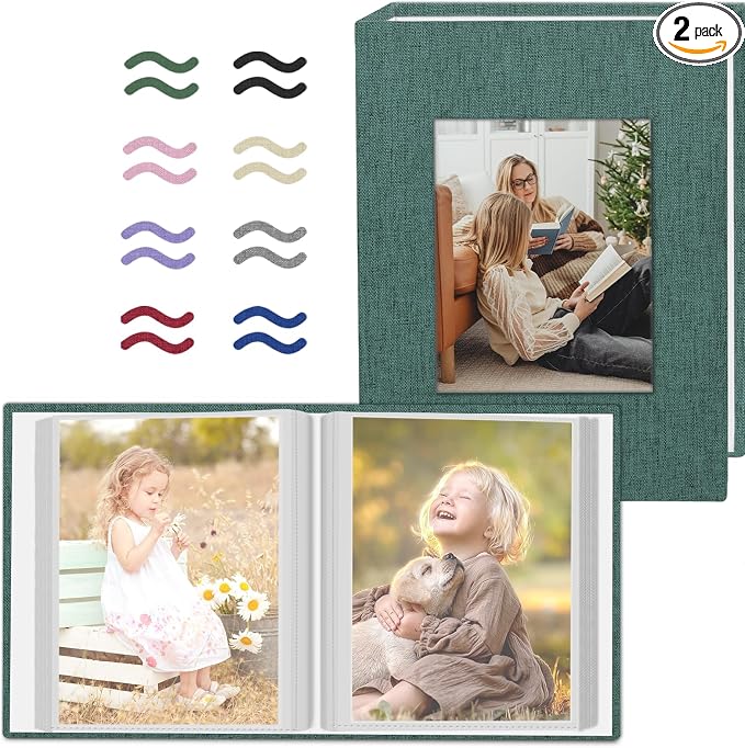 Popotop 2 Pack Photo Album 4x6 Pictures, Small Linen Slip-in Photo Albums Book for 80 Photos with 40 Pockets, Birthday Gifts for Women Mom Family Baby by Popotop