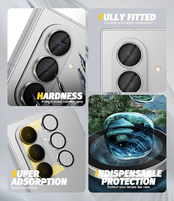 Orzero (2 Sets) Camera Lens Protector for Samsung Galaxy Z TirFold/Fold 7, [EZ Install] [Case-Friendly] 9H Tempered Glass Alloy Metal Ring Lens Cover, Military-Grade Shockproof, HD Clarity Anti-Glare (Silver) - Image 2