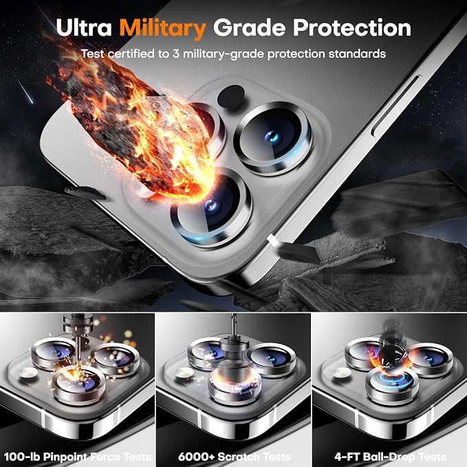 Camera Lens Protector for iPhone 16 Pro Max/16 Pro- Silver | 9H Tempered Glass, Metal Individual Camera Cover, Accessories, Anti-drop, Case Friendly, HD Clear, Anti-Scratch - Image 5