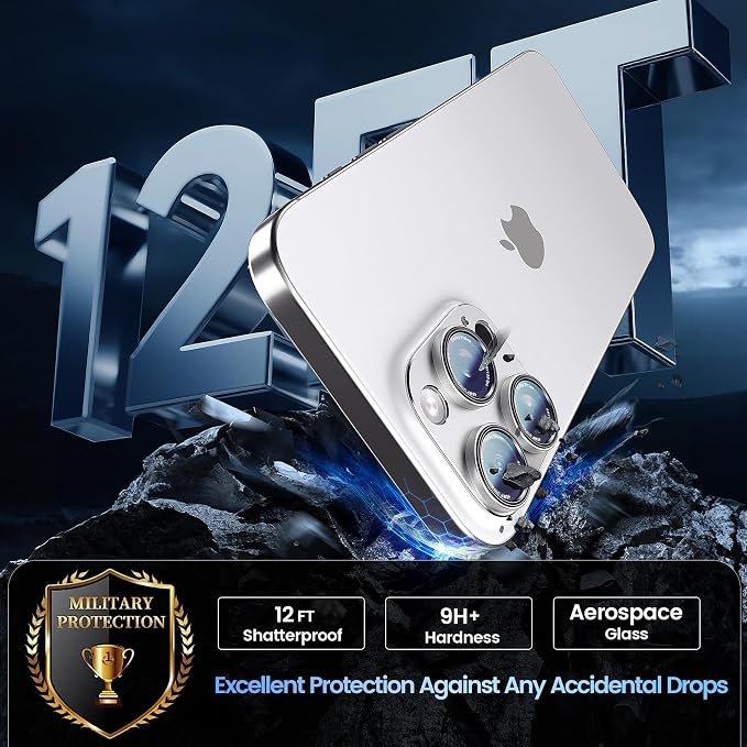 CACOE Metal Camera Lens Protector for iPhone 14/16 Pro/Pro Max Cover | Tempered Glass Cover, Anti-Scratch, Drop-Proof, Strong Adhesion, Camera Screen Cover Accessories, White - Image 5