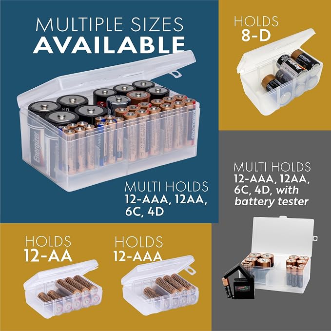 Dial Industries Battery Storage Organizer Case, Holds 12 AAA, 12 AA, 6C, 4D | Keeps loose batteries sorted by size and easy to find, Compact fit for drawers or closets, Great for home or office use - Image 3