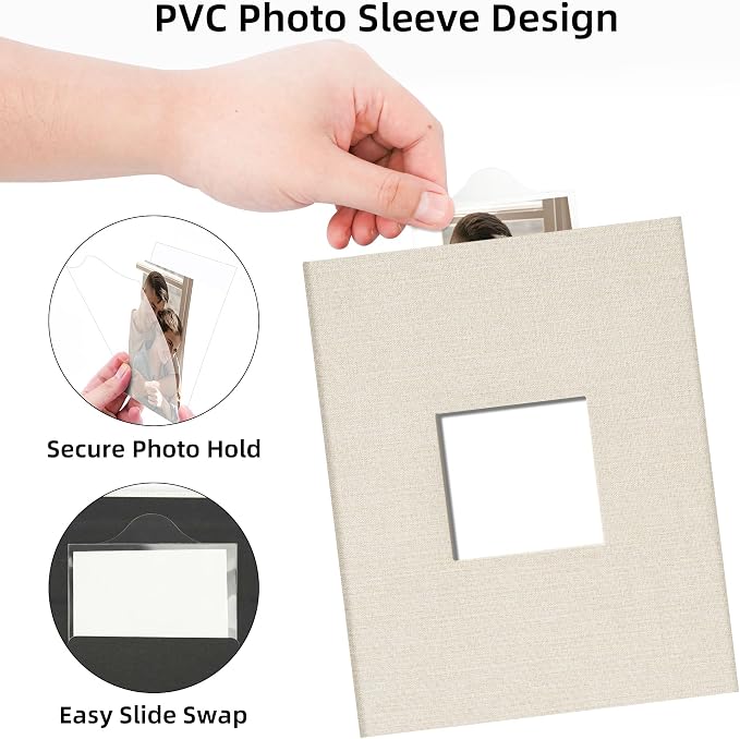4x6 Slip In Photo Album Holds 200 Pockets Cloth Cover Beige | DIY cover window, Acid free pages, PVC free pockets, Family Travel Wedding, Gift ready - Image 3