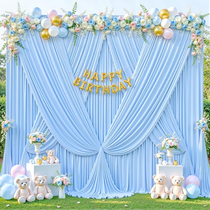 Baby Blue Backdrop Curtain for Baby Shower Parties Wrinkle Free Light Blue Curtains Backdrop Drapes Fabric Decoration for Birthday Party Photography 5ft x 8ft,2 Panels - Image 8