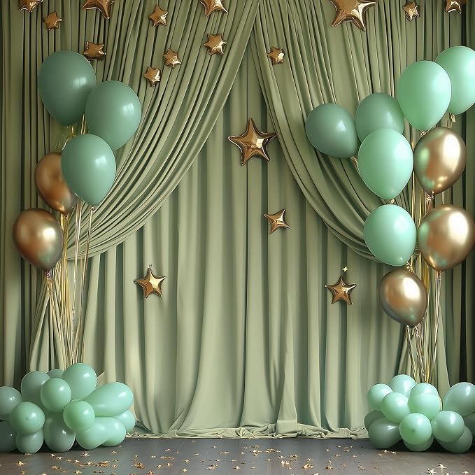 ESGOTBME 20x10ft Wrinkle Free Sage Green Backdrop Curtain for Parties Soft Fabric Drapes Wedding Curtain Backdrop for Birthday Party Decorations Background for Photography 5x10ft, 4 Panels - Image 6