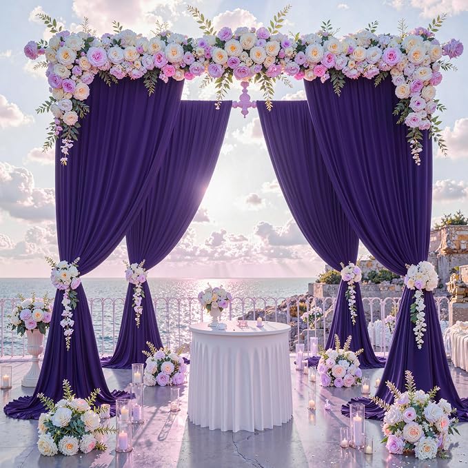 30 ft x 10 ft Wrinkle Free Purple Backdrop Curtain for Parties, 5ft x 10ft 6 Panels Polyester Purple Photo Backdrop Drapes for Wedding Birthday Party Baby Shower - Image 2