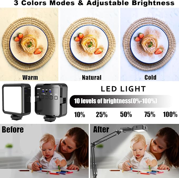 Overhead Phone Mount with LED Light, Articulating Arm Cell Phone Holder | Selfie Light with Adjustable Brightness, Flexible Phone Stand for Live Streaming, Video Recording, Cooking and Painting - Image 2