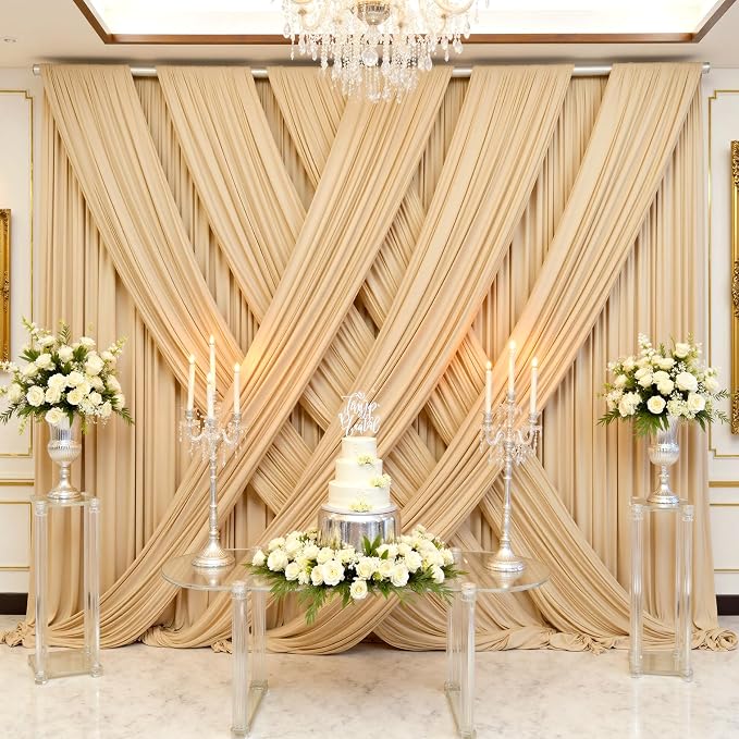 20x12 ft Champagne Backdrop Curtains for Weddings, Birthdays and Photos | 4 Panels 5x12 ft, Wrinkle-Free Polyester Drapes, Washable, Ironable, 4 in Rod Pocket for Baby Showers Photography Background - Image 2