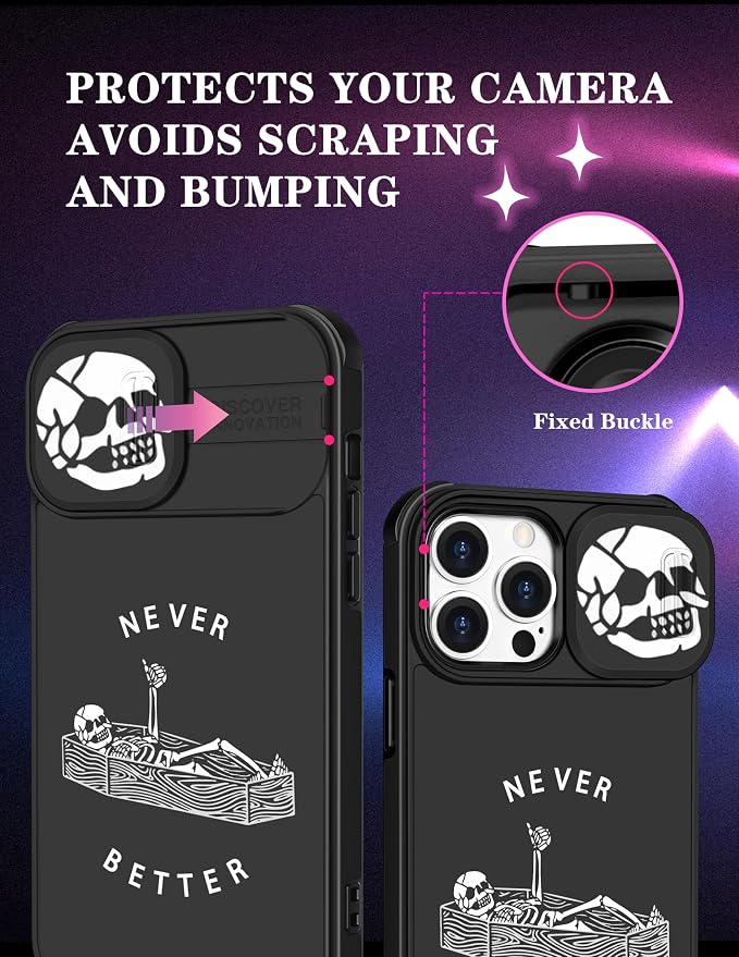 (2in1 for iPhone 13 Pro Max Case Skull Skeleton for Women Cute Goth Phone Cover Fun Horror Design with Slide Camera Cover Protective Never Better Spooky Cool Cases for Apple 13 Pro Max 6.7'' - Image 3