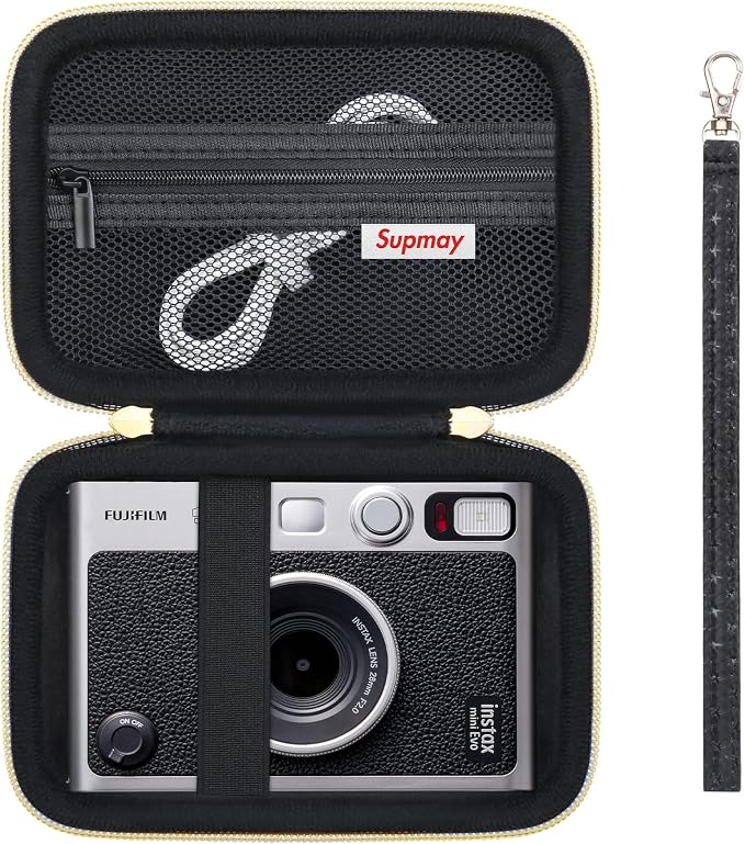 Carrying Case Compatible with Instax Mini EVO Instant Camera, INSTAX MINI EVO Camera Storage Holder Travel Bag with Mesh Pocket for Photos, USB Cables, Film, Black by Supmay