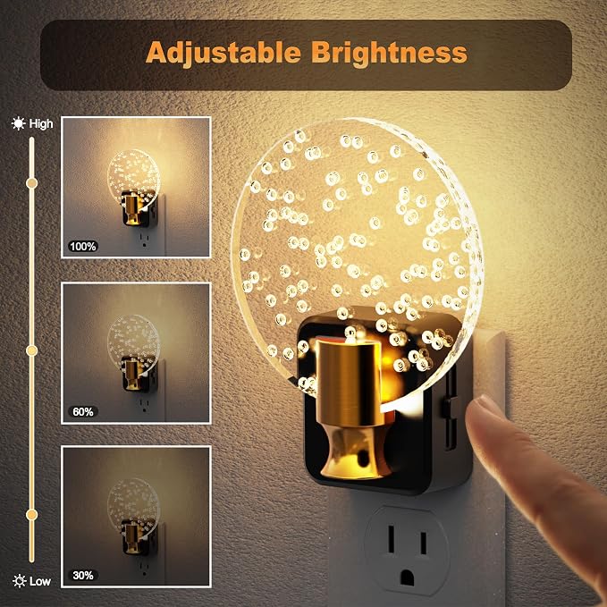 JandCase Night Light, Dimmable Night Lights Plug into Wall | Bubble Nightlight with Auto On/Off Light Sensor, 0-100LM LED Round Nightlights, 180°Rotatable Acrylic Nite Light for Hallway - Image 2