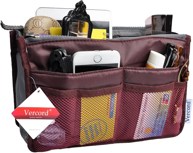 Vercord Purse Organizer Insert for Handbags Bag Organizers Inside Tote Pocketbook Women Nurse Nylon 13 Pockets Burgundy Medium by Vercord