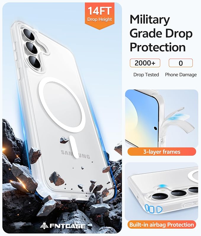 FNTCASE for Samsung Galaxy S25 FE Case, Fit for Magsafe, Screen Protector | Translucent Matte Magnetic Back, 14FT Military Grade Drop Protection, Slim Shockproof Protective Phone Cover, White - Image 5