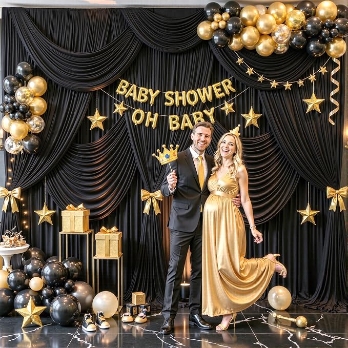 Black Backdrop Curtain for Parties Wrinkle Free Black Photo Curtains Backdrop Drapes Fabric Decoration for Birthday Party Wedding 5ft x 8ft,2 Panels - Image 2