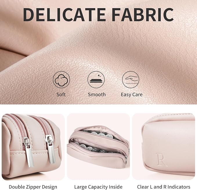 Portable Daily Contact Lens Case Organizer, Traveling Contact Cases Bag with Clearly Labeled R & L, Water-Resistant Disposable Contact Lens Dispenser, Storage up to 60 lenses(Pink) - Image 4