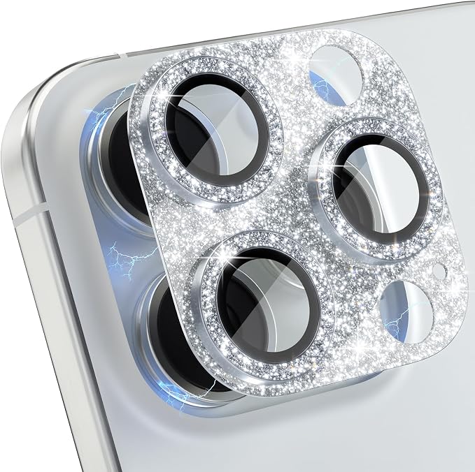 Choiche for iPhone 16 Pro/iPhone 16 Pro Max Camera Lens Protector | Bling Camera Cover with 9H Tempered Glass Lens Screen Protector Metal Ring Decoration Accessories (Glitter-Silver) by Choiche
