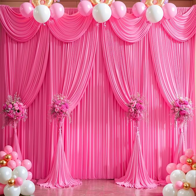 Hot Pink Backdrop Curtain 6 Panels-Wrinkle-Free Polyester Photography Drapes for Wedding Party Photo Background Decorations- 24 X10FT (Hot Pink) - Image 5