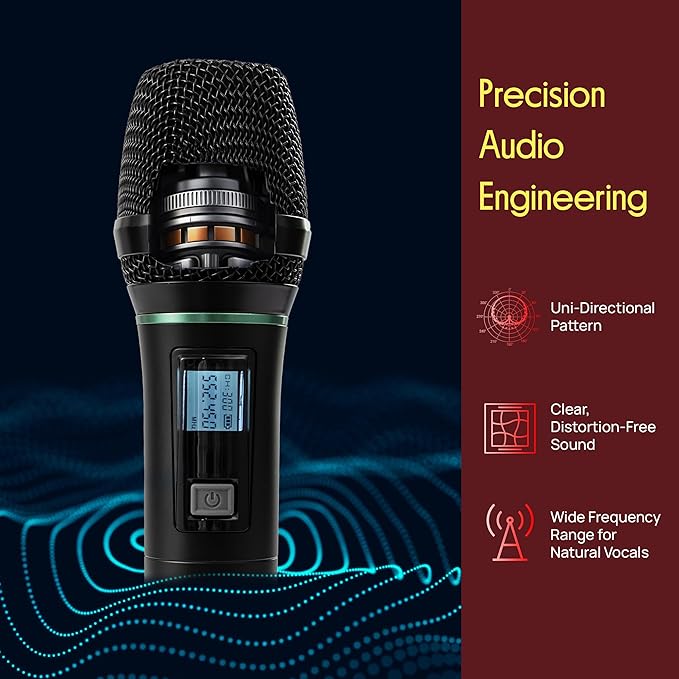 Pyle 4 Channel UHF Wireless Microphone System with 3 Handheld Mics, Lavalier & Headset Mic, 300 Ft Range, Selectable Frequencies & Rack Mount Receiver for Conferences, Hosting, Church & PA Systems - Image 4