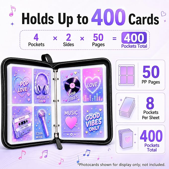 Cute Trading Photocard Binder, STAY Photo Album Cartoon Card Holder Book Storage 400 Cards with Sleeves for Lomo Cards Gift - Boys & Girls, idol Photo Protect (Blue, 4 Pockets) - Image 2