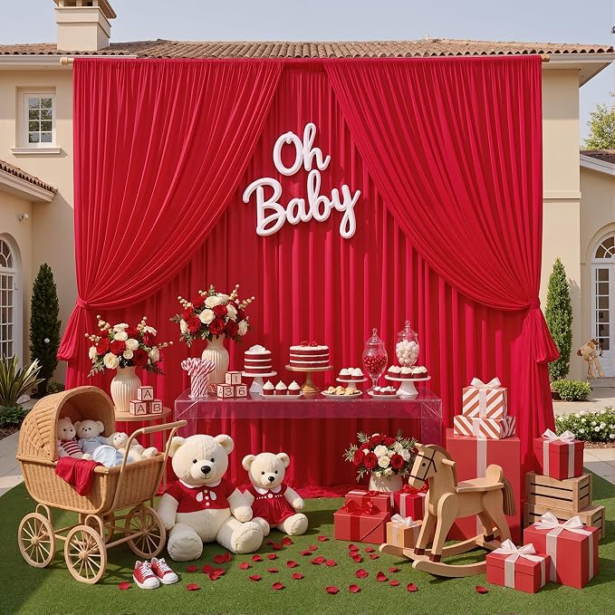 20ft x 10ft Wrinkle Free Red Backdrop Curtains for Parties, 4 Panels 5x10ft Silky Polyester Photo Backdrop Drapes for Birthday Wedding Christmas Party Photography Background Stand - Image 7