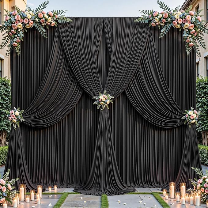 40ftx10ft Wrinkle Free Black Backdrop Curtain - 10 Feet Photography Backdrop Drapes, Silky Polyester Back Drop Cloth for Wedding Baby Shower Balloon Arch Background - Image 8