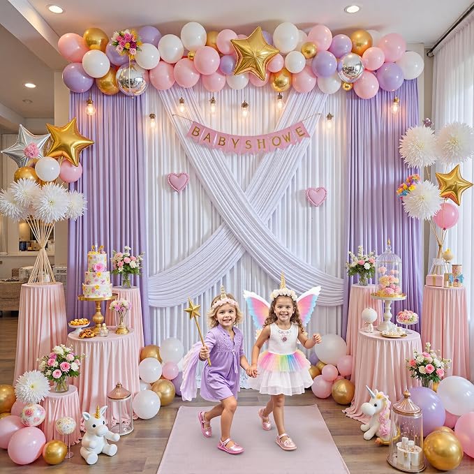 10 ft x 7 ft Wrinkle Free White Backdrop Curtain for Wedding Parties, Polyester Photography Backdrop Drapes for Birthday Parties Stage Backdrop Stand, White Background Curtains, 5x7FT 2 Panels - Image 8