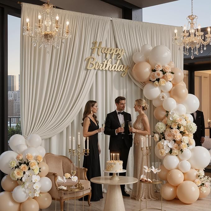 10x10ft Wrinkle Free Beige Backdrop Curtains for Parties, 2 Panels 5x10ft Silky Polyester Photo Backdrop Drapes Back Drop Cloth Drapery for Wedding Birthday Photography Background - Image 3
