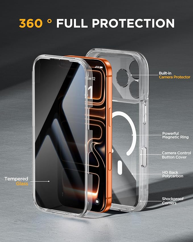 miracase for iPhone 17 Pro Privacy Series Case, Magsafe, Clear | Built-in Privacy Screen Protector | 360° Full Protection | Colored Bezel & Clear Back | Shock-Absorbent | 6,3 Inch - Image 3