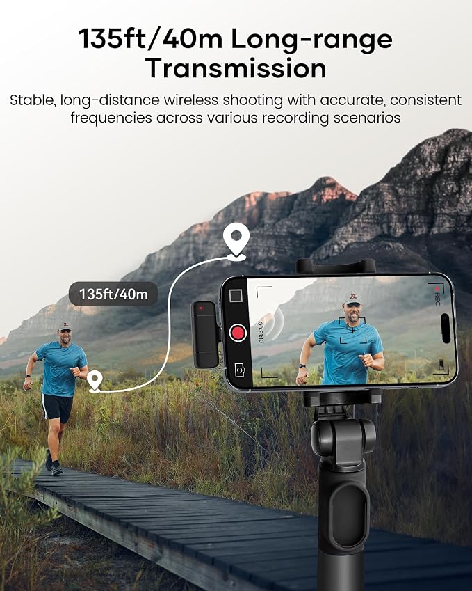 Wireless Lavalier Microphone with Charging Case, 36H Battery Life, Noise Cancellation, 135ft Range, Plug-and-Play Clip-On Mic for iPhone, iPad, Android, YouTube, Vlog, Live Streaming - Image 4