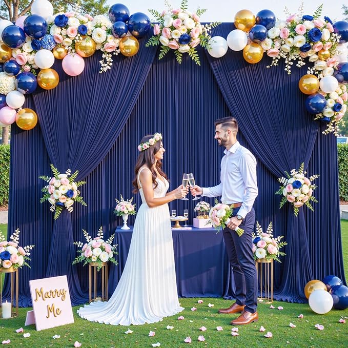 8 Panels Navy Blue Backdrop Curtain for Parties Wrinkle Free Photo Curtains Backdrop Drapes Fabric Decoration for Wedding Birthday Party Baby Shower 40ft(W) x 10ft(H) - Image 2