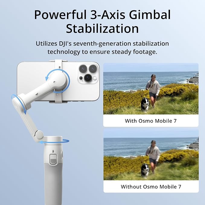 DJI Osmo Mobile 7 Gimbal Stabilizer for iPhone, Android, Built-in Tripod, Portable Stabilizer for iPhone, Selfie Stick, 3-Axis Phone Gimbal, ActiveTrack 7.0, One-Tap Edit (Renewed) - Image 2