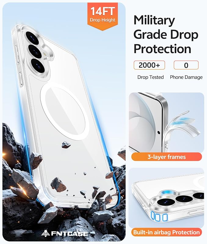 FNTCASE for Samsung Galaxy S26 Plus Case, Fit for Magsafe, Screen Protector | Clear Anti Yellowing Magnetic Back, 14FT Military Grade Drop Protection, Shockproof Protective Phone Cover, Transparent - Image 6