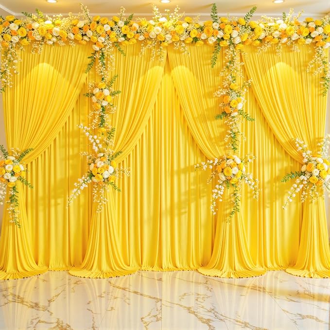 8 Panels Yellow Backdrop Curtains for Wedding Party Wrinkle Free Backdrops Curtain Drapes Fabric Decorations Photo Back Drop Cloth for Baby Shower Photography Stage Reception 40ft(W) x 12ft(H) - Image 4