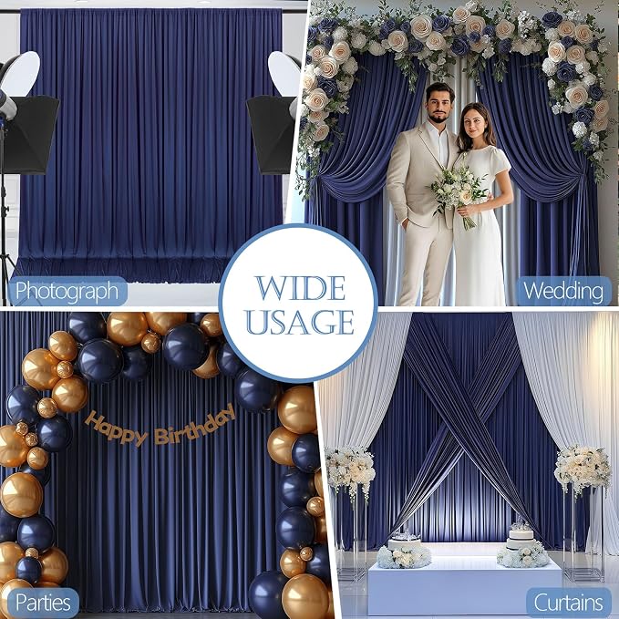 ESGOTBME 40x10ft Wrinkle Free Navy Blue Backdrop Curtain for Parties Soft Fabric Drapes Wedding Curtain Backdrop for Birthday Party Decorations Background for Photography 5x10ft, 8 Panels - Image 5